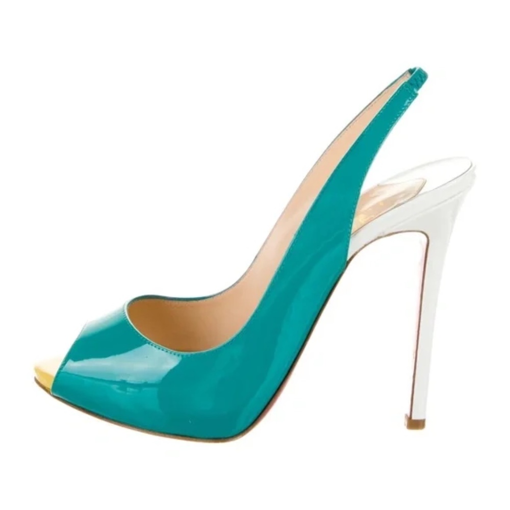 Christian Louboutin FLO Sling 120 Patent Leather Pumps, EUR 38.5